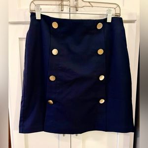 Loft Outlet Navy Blue Skirt with Gold Button Accents